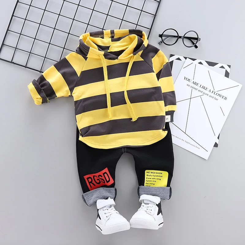 

2019 Spring Infant Clothing Sets Baby Boys Girl Clothes Suit Sports Striped Hooded Sweater Pants 2pcs Children Toddler Tracksuit