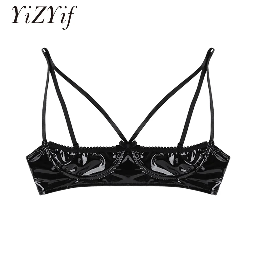 YiZYiF Women Shiny Stretch Bra Sheer Exposed Nipples Bra Open Cup Bra Sexy Lingerie Faux Leather Wire-free Unlined Bra For Women YiZYiF Women Shiny Stretch Bra Sheer Exposed Nipples Bra Open Cup Bra Sexy Lingerie Faux Leather Wire-free Unlined Bra For Women