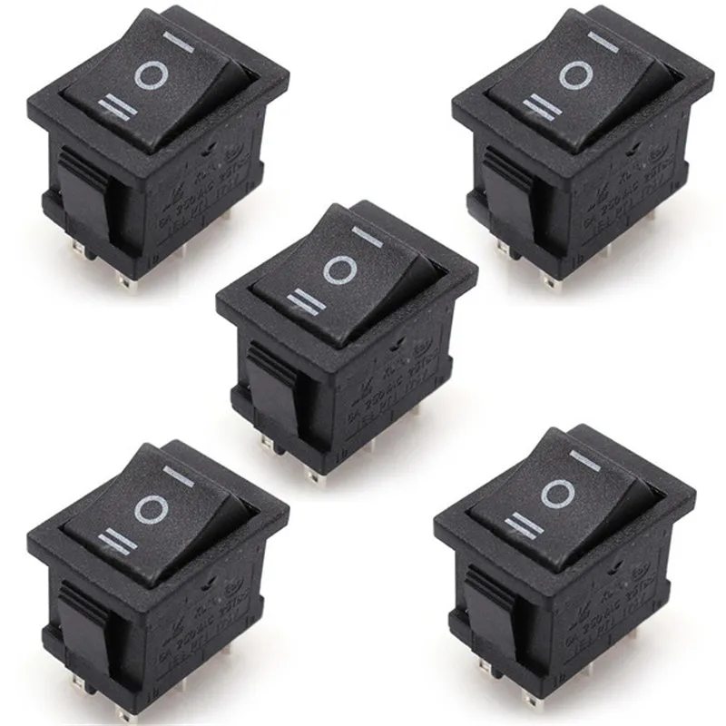 

High Quality AC 6A/250V 10A/125V 5X 6Pin DPDT ON-OFF-ON Position Snap Boat Rocker Switch T1404 P0.11