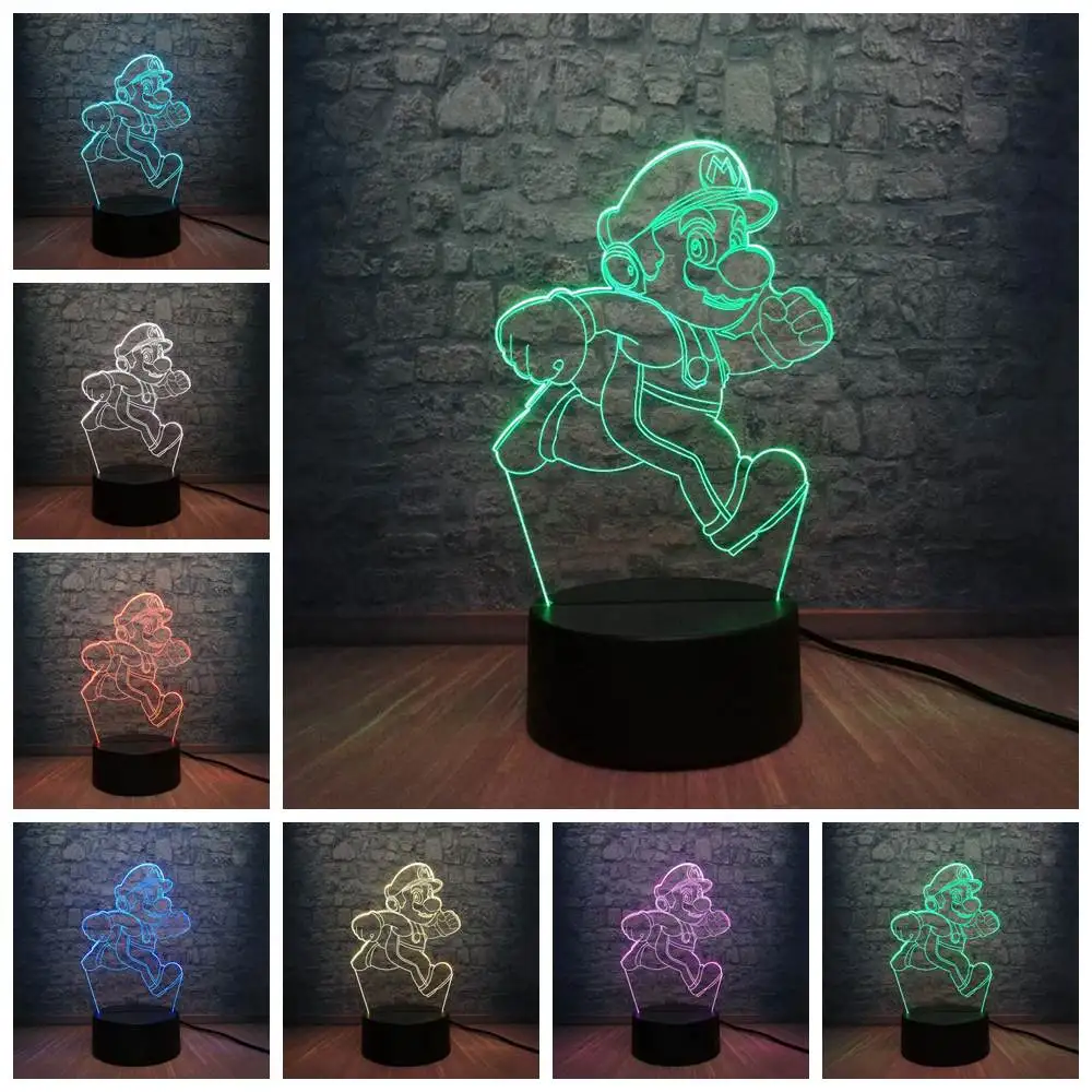 Классическая мультяшная фигурка Игра Супер Марио 3D Светодиодная лампа смешанный