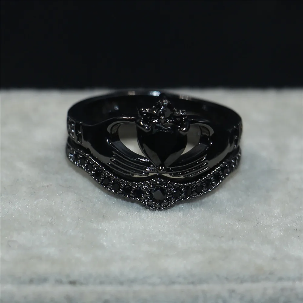 Choucong Claddagh набор свадебных колец с сердечком черного цвета 5А циркониевой короной