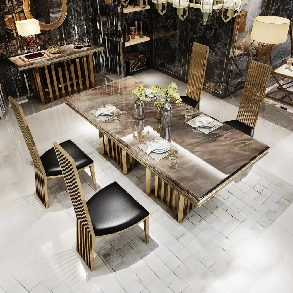 Rama Dymasty Stainless Steel Dining Room Set Home Furniture Modern Marble Dining Table And 6 Chairs Rectangle Table Dining Tables Aliexpress