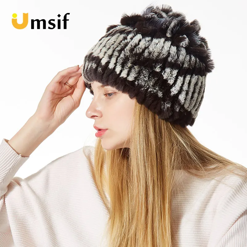 Новая зимняя шапка для женщин 100% настоящий мех кролика skullies & beanies женские вязаные