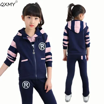 

teenager girls clothing set vest+ hooded sweatshirt+pants 3 pieces clothing set for baby girls kids sports set 3-12T