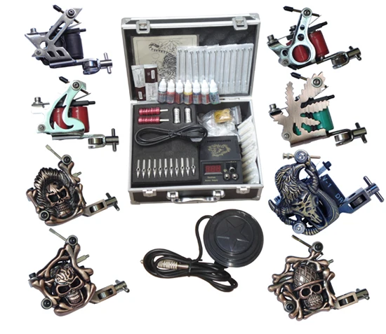 

Professional Complete Tattoo Kit Power Supply 8 Machine Guns Shader Liner Needles Colors Ink Sets with Carrying Case