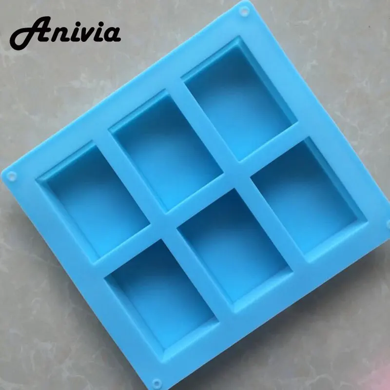 6-Cavity Plain Rectangle Soap Mold Mould for Homemade Craft Making Multi Color