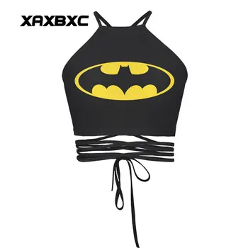 

XAXBXC 008 Summer Sexy Girl Vest Tank Tops Comics Batman Superhero Prints Slim Fitness Cross Bandage Strap Women Cropped Tops