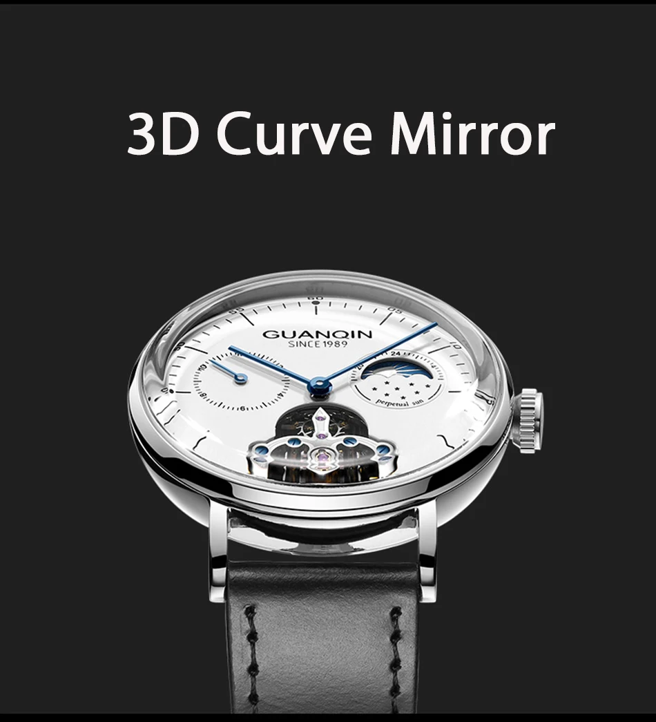 GUANQIN часы Мужские механические 3D Curver Tourbillon автоматические водонепроницаемые часы мужские наручные часы с скелетом 3D Relogio Masculino