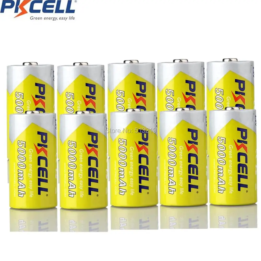 10 шт * PKCELL металл-гидридных или никель C Размеры 1 2 V 5000 мА/ч Батарея Перезаряжаемые