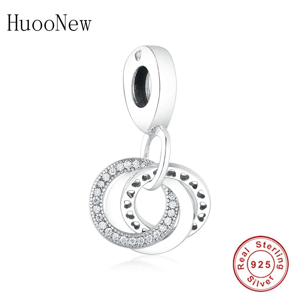 

Clear Zircon Hearts Three Rings Round Dangle Fit Original Pandora Pendant Charms Bracelet 925 Sterling Silver Jewelry Women Gift
