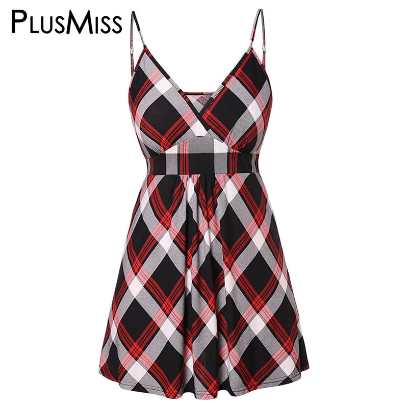 

PlusMiss Plus Size 5XL Checked Spaghetti Stap Cami Tops Summer XXXXL XXXL Women Clothing Big Size Plaid Sleeveless Vest Camisole