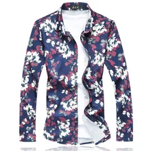 2017 Mens Camisas de Vestido Floral M-5XL 6XL 7XL Rojo Azul C660 Camisas Sociales Masculina Camisas Hombre Vestir