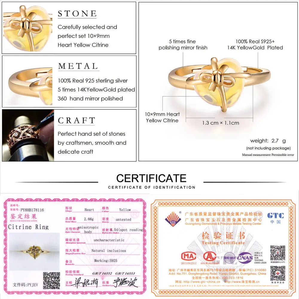 Женское кольцо из серебра 925 пробы с натуральным Цитрином|ring ring|silver citrine ringring with |