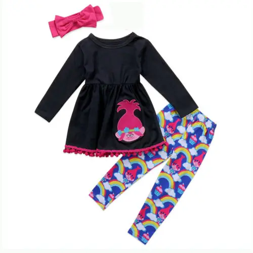 

Cute Kids Baby Girl Outfit Clothes Set Long Sleeve Print Dress Tops+Rainbow Long Pants Leggings Headband 3pcs Girls Clothing