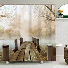 Домашний художественный Рисунок, Осенний деревянный мост, сезоны, озеро, занавеска для ванной, водонепроницаемый полиэстер, ткань, моющаяся, для ванной, занавеска для душа