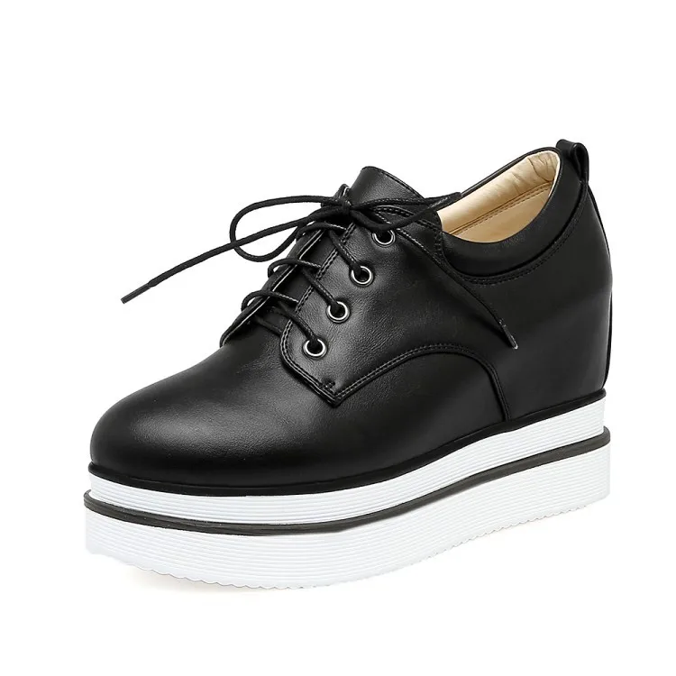 

Women Increased Single Shoes Woman Muffin Bottom 9.5cm Lace Up Shoes Rivet Institution with Thick Small White Shoes Big Size 42