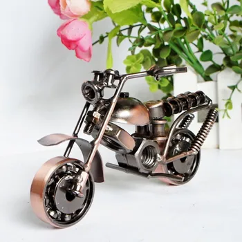 

decoratio 14cm(5.5")Vintage Motorcycle Model Retro Figurine Iron Motorbike Prop Handmade Boy Gift Kid Toy Home Office Decor