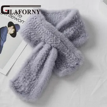 

FXFURS 2019 Women Knited Mink Fur Scarves Mufflers 100% Real Fur Wraps Korean Style Winter Warm Fur Scarves