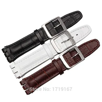 

Handmade genuine leather Strap 19*17mm 21 * 19mm black double-deep recesses Replacement Watch Band for Swatch YRS Watchband