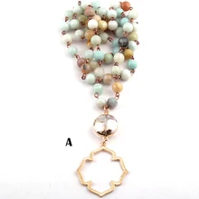 Богемные ювелирные изделия камни амазонита розарийная цепь звено кристалл цветок жизни ожерелье для женщин национальное ожерелье