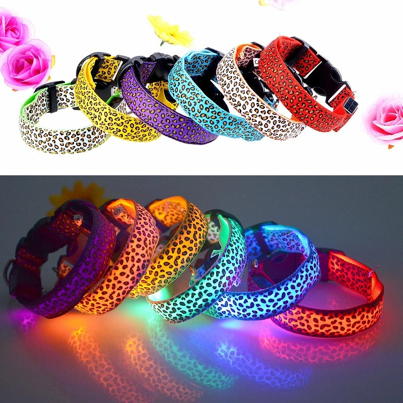 Leopardo-di-modo-LED-Pet-Dog-Collar-Lampeggiante-In-Nylon-Illuminazione-di-Sicurezza-LED-Collare-2