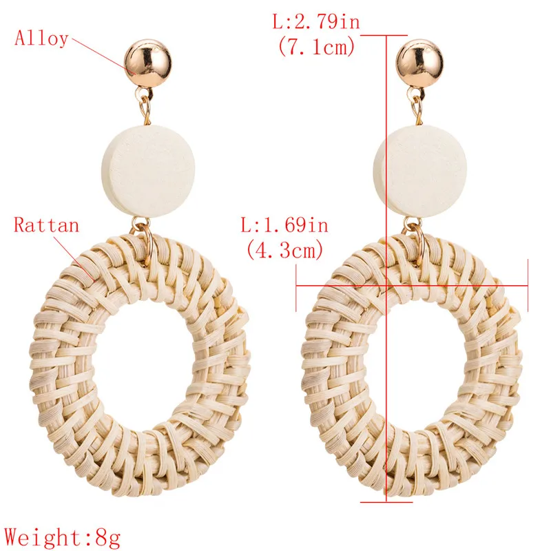 Handmade Straw Earrings Acrylic Water Drop Earrings Fashion Women Earrings Geometric Round Earrings Rattan For Ladies ET89 (5)