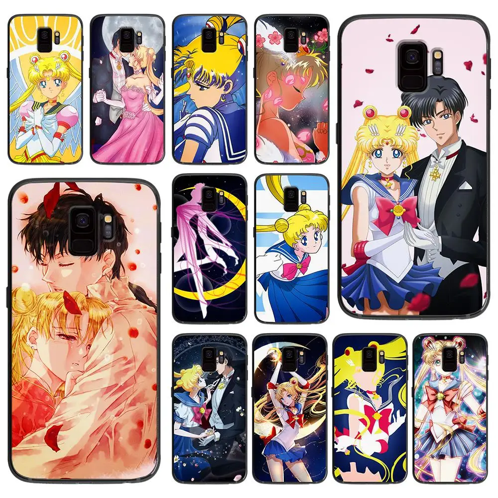 

Cartoon sailor Moon soft phone cover case for Samsung Galaxy S6 S7 S8 S9 S10e Plus Note 8 9 Black silicone Cases