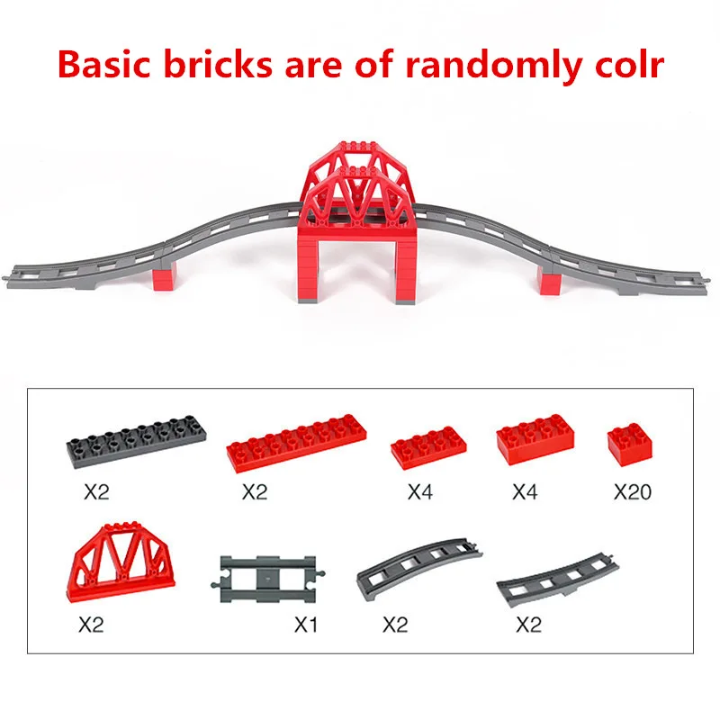

Big Size Diy Duploed Train Bridge Accessories Building Blocks Set For Kids Creative Educational Tracks Bricks Toys For Children