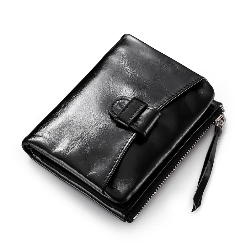 

Promotion Women&Mens Oil Wax Leather Bifold Coin Wallet Driver's License Id Wallet Credit Card Receipt Holder Hasp Zipper Purse