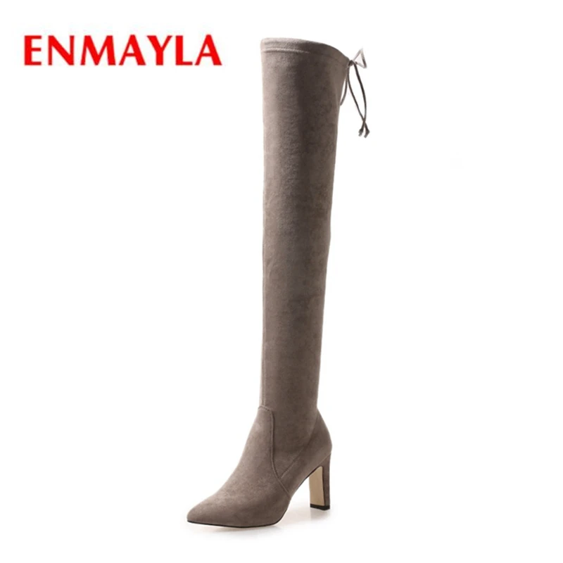 

ENMAYLA Women solid pointed toe over the knee elastic band boots women high heel boots Big size 34-43 ZYL1106