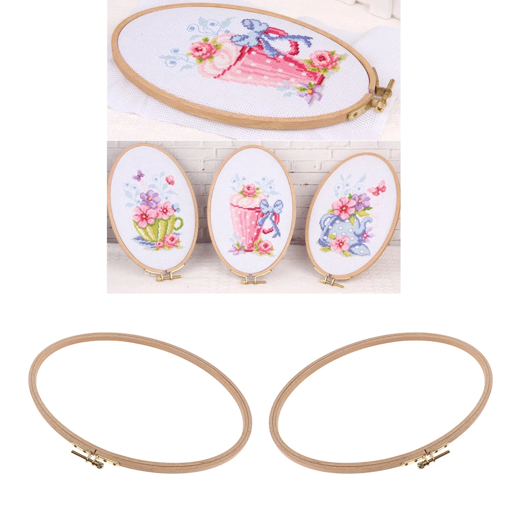2pcs Oval Wooden Frame Hoop Circle Embroidery Set Round Machine Bamboo For Cross Stitch Hand DIY Household Craft Sewing 