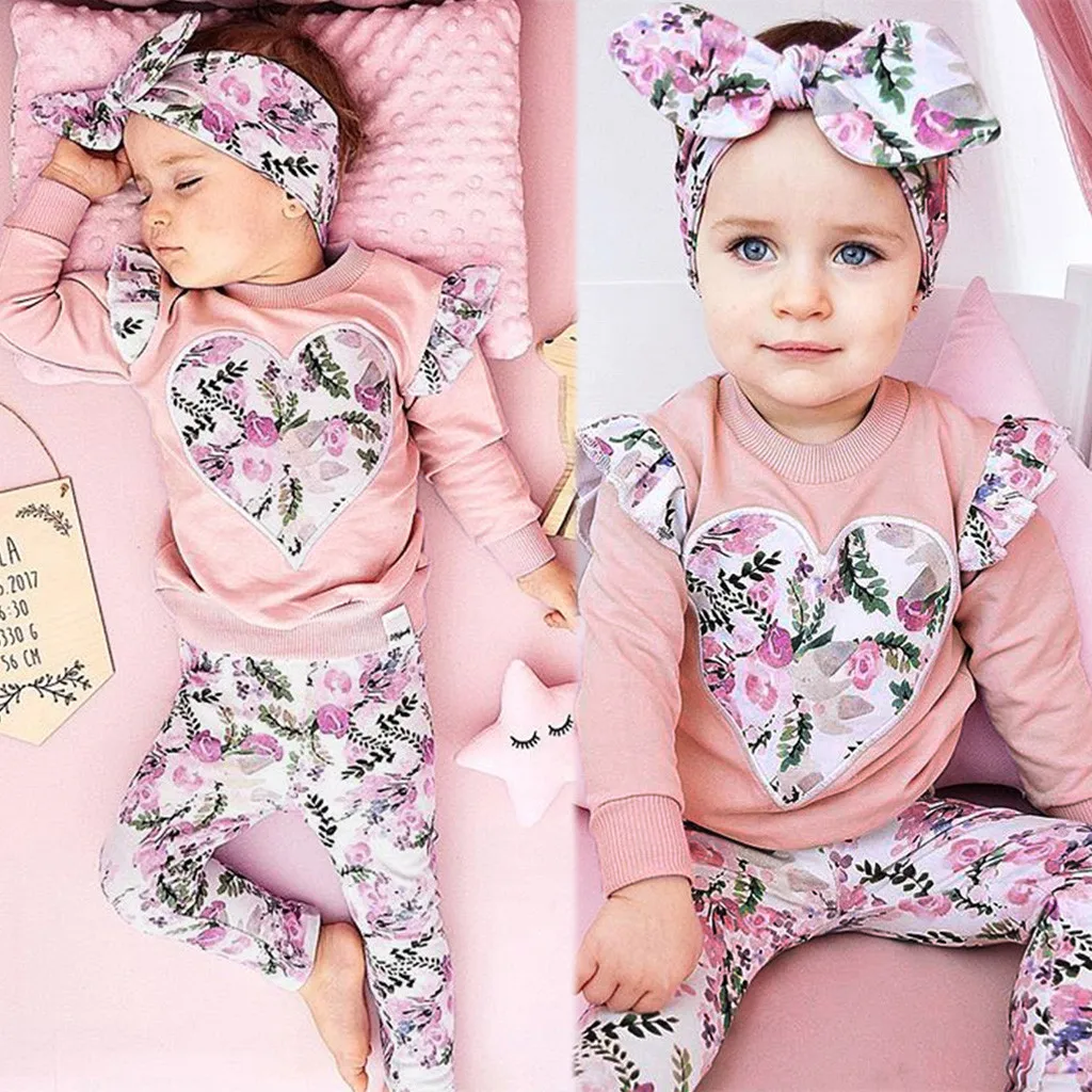 Child Clothing Sets Toddler Baby Girl Long Sleeve Ruffles Love Print