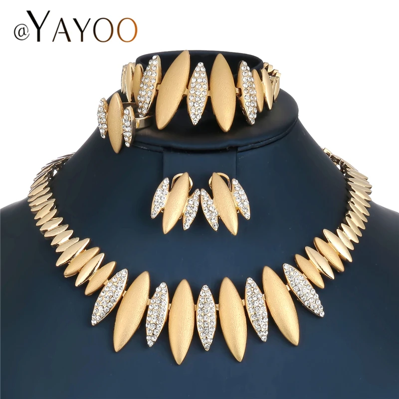 

AYAYOO Jewelry Sets For Women African Beads Jewelry Set in Gold Color Indian Jewellery Accessories Big Dubai Jewelry Sets