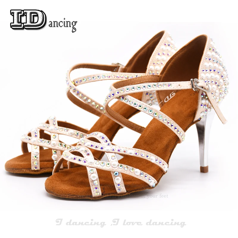 Latin Dance Shoes Rhinestone Ladies Salsa Shoes Women Salsa Dancing Shoes White Fashion Women Dance Shoes