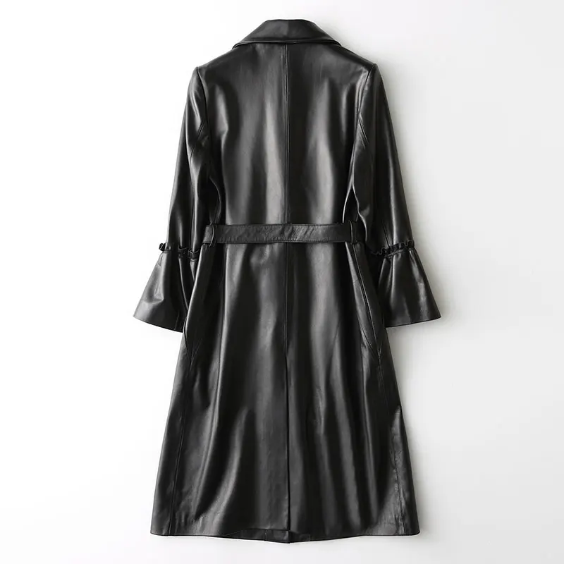 Peau Mouton Printemps Manteaux En Tranchée Femmes Mince Pour Z0031 Veste Nouveau Noir Véritable Longue Survêtement Manteau 2018 Automne De Femelle Cuir Naturel YpxnEwqXTt