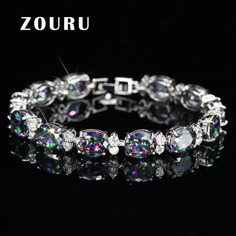 ZOURU Brand High Quality Rhodium Gold Plating Stone AAA CZ Paved Bracelet &Bangles For Women Trendy Bijoux Femme Free Shipping