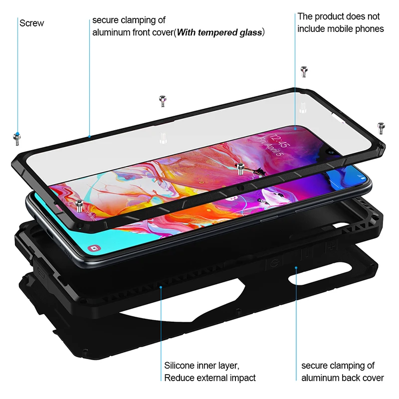 Продажа Для samsung Galaxy A70 A50 твердый корпус для телефона Алюминиевый металлический Закаленное стекло Защитная крышка для экрана сверхмощная защита A50 ...