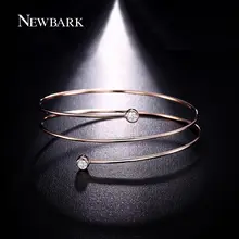 NEWBARK Three Round Spiral Bangles Top Bezel Setting Round Clear Cubic Zirconia Diamond Bracelets & Bangles Lightweight Pulseira