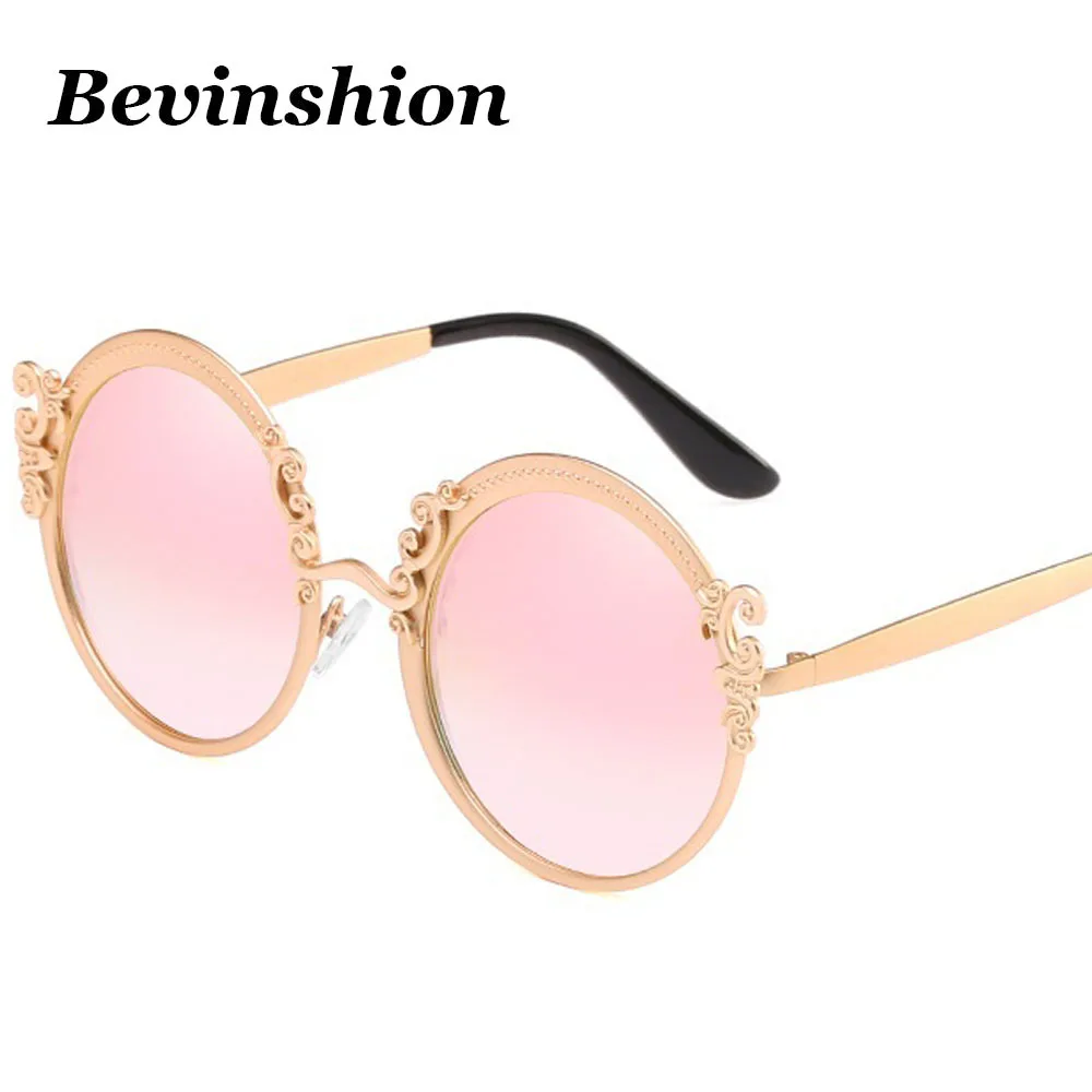 Brand Vintage Round Sunglasses Women Geometric Pattern Rose Gold Luxury