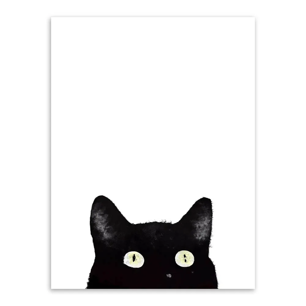 Акварельная черная голова кошки Милый Постер с животными скандинавские Дети Детская комната настенные картины с художественной печатью домашний декор холст живопись на заказ - Цвет: black cat peek