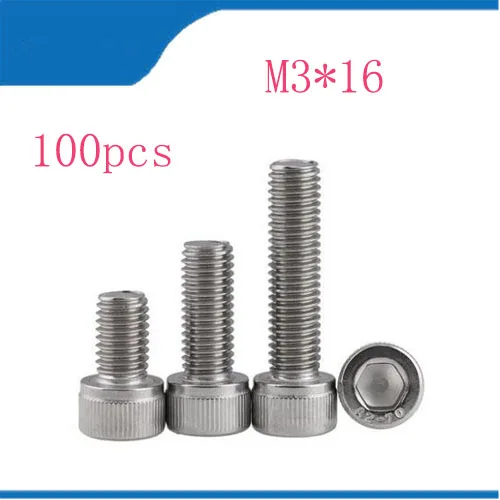 

100Pcs M3*16mm m3 DIN912 304 Stainless Steel Hexagon Socket Head Cap Screws Hex Socket Bicycle Bolts HW003