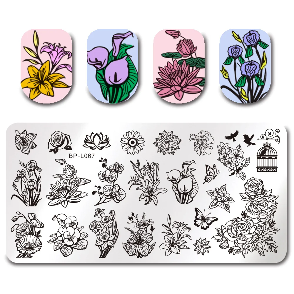 

BORN PRETTY Nail Art Template Stamping Plate Spring Series Flower Rectangle Manicure Nail Art Image Plate