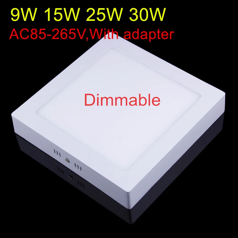 

9W/15W/25W/30W Square Led Panel Light Surface Mounted Dimmable Led ceiling Downlight AC85-265V + LED Driver Free shipping