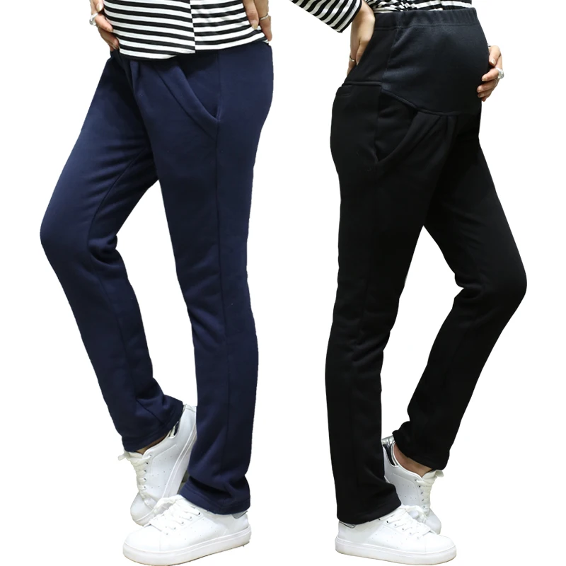 

Winter Pants For Pregnant Women Velvet Warm Solid Color All-Match sports Pants Maternity Trousers