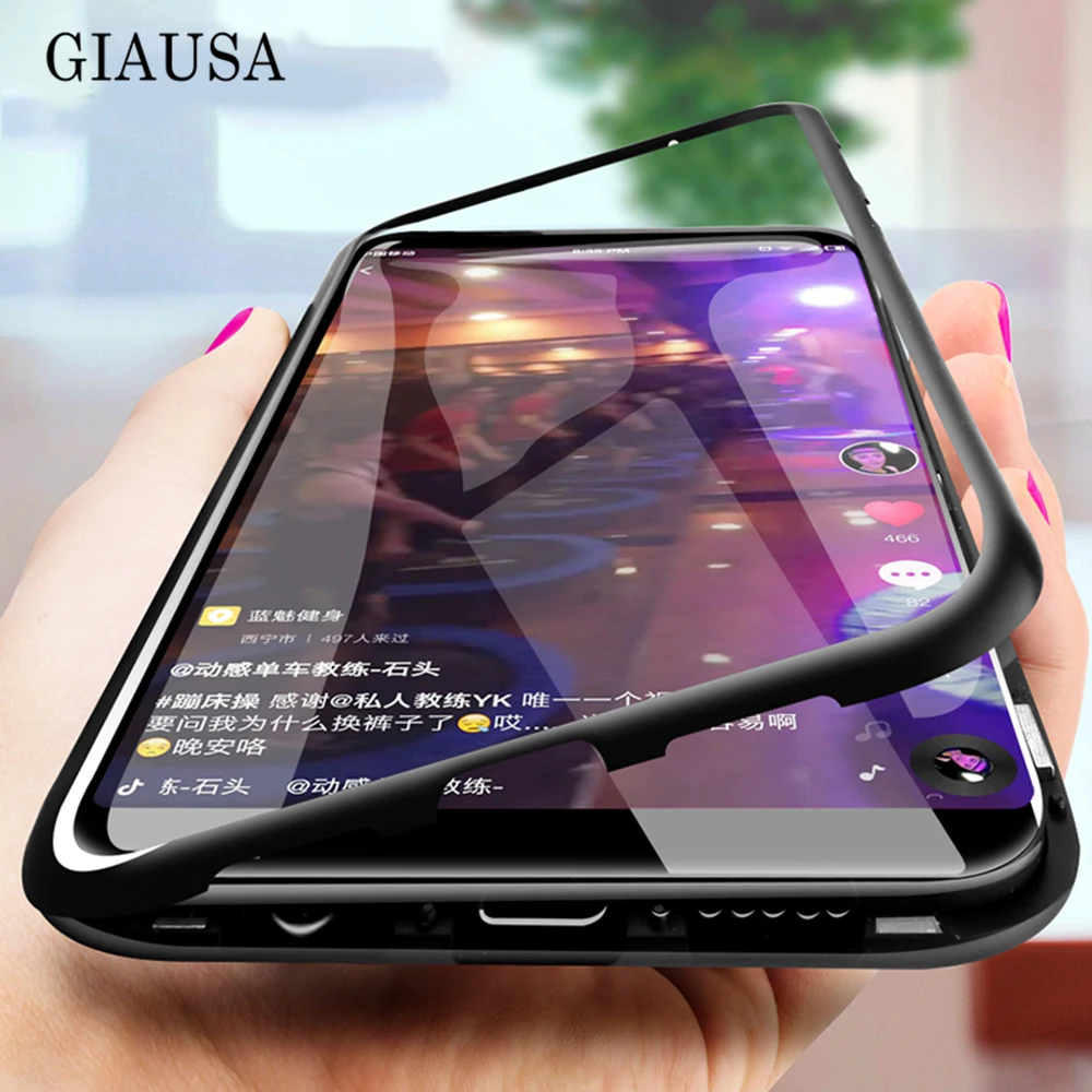 Магнитный адсорбционный металлический чехол для S10 S9 S8 Plus S7 Edge закаленное стекло