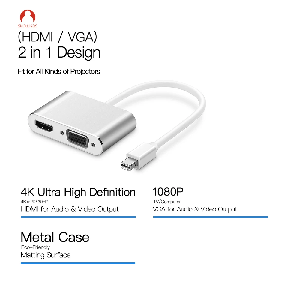 Snowkids VGA переключатель сплиттер мини DP к HDMI VGA для MacBook порты расширения для поверхности ноутбука/поверхности книги/поверхности 3/студии