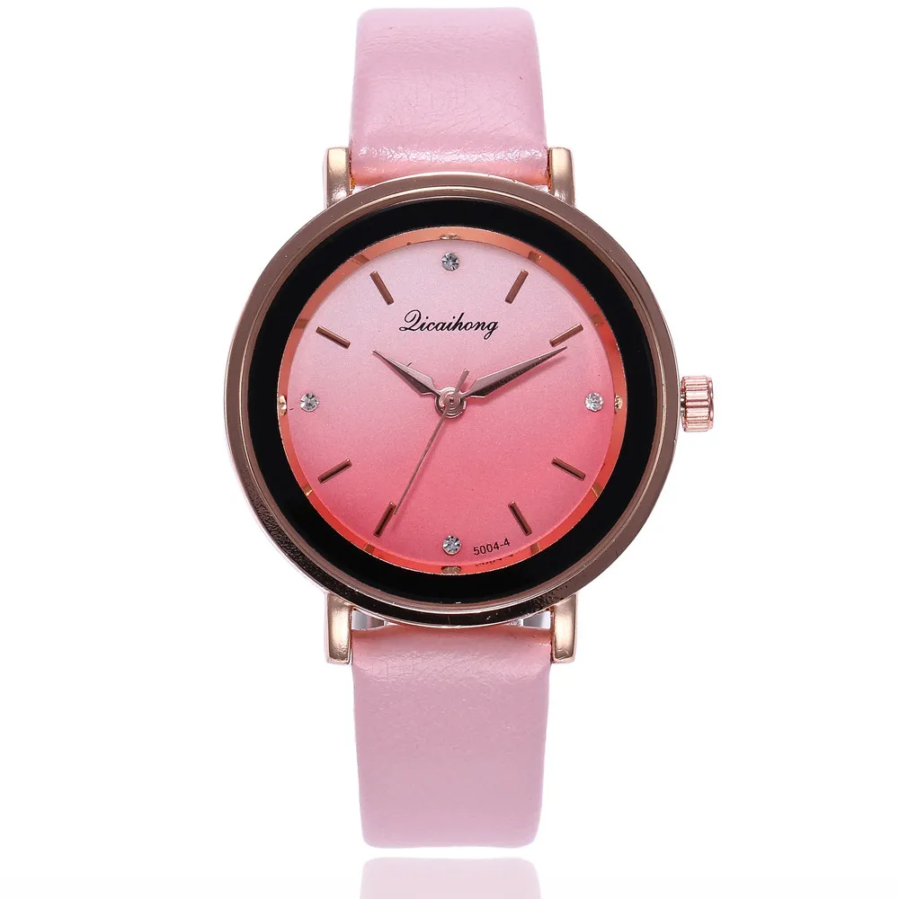 Модные женские часы Ретро дизайн кожаный ремешок аналоговые кварцевые наручные часы из сплава под платье женские часы relogio feminino часы - Цвет: Pink
