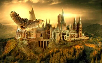 

Colorwonder Harry Movie Theme Photography Background Ancient Brick Castle on the Mountain with Owl Backdrop for Photo Booth