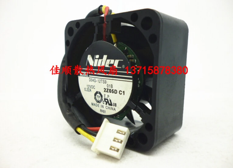

Nidec D04G-12TS9 12V 0.22A 40*40*20 4CM three wire double ball fan