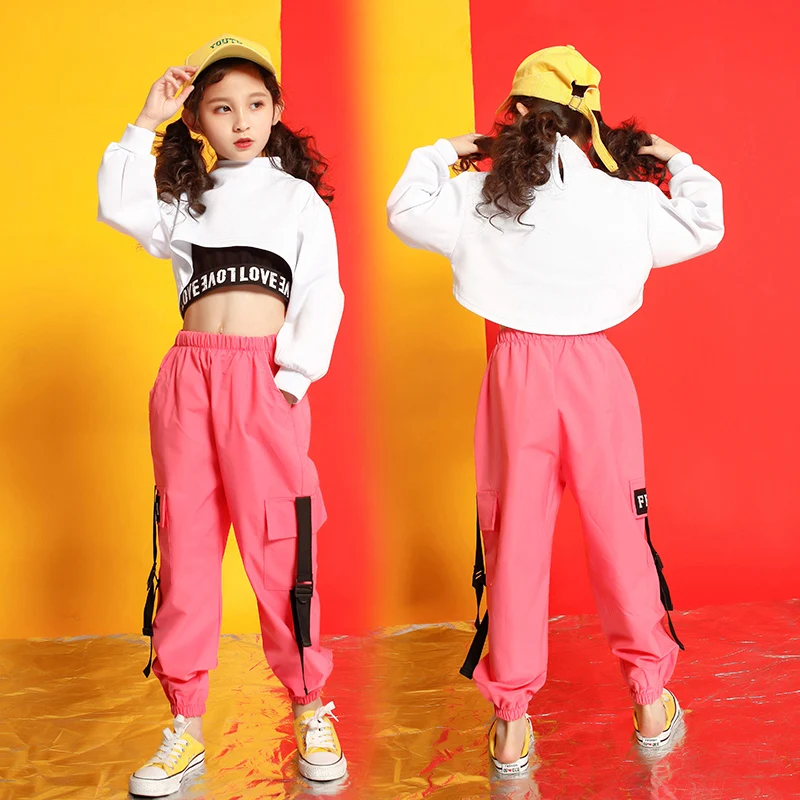 Children Cropped Sweatshirt Shirt Casual Pants Hip Hop Clothing Concert Jazz Dance Costume for Girls Ballroom Dancing Streetwear